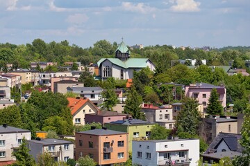 view of houses and church in Sosnowiec - Silesia - Poland