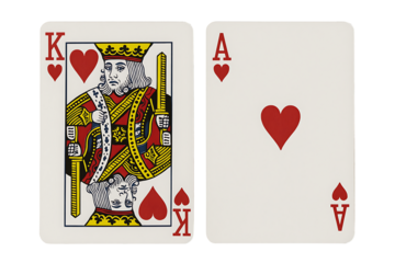 High Resolution King and Ace of Hearts Playing Cards on White Background