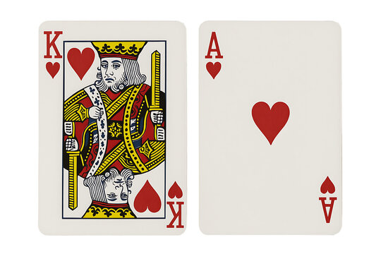 High Resolution King and Ace of Hearts Playing Cards on White Background - Powered by Adobe