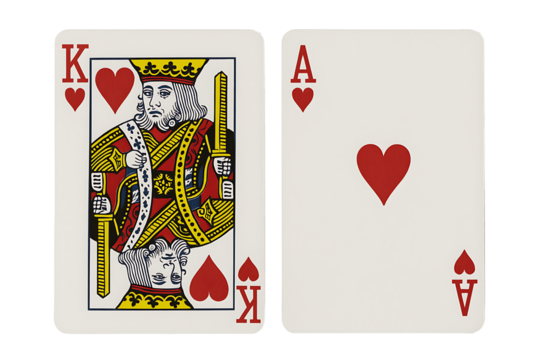 High Resolution King and Ace of Hearts Playing Cards on White Background