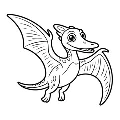 Obraz premium Pterodactyl Coloring Page, Vector, Illustration, Icon, Outline, Line Art, Silhouette, Logo, White Background.