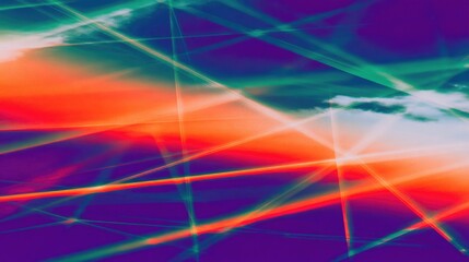 Abstract light trails crossing colorful sky
