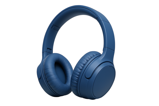 Modern Blue Over-Ear Headphones Isolated on Transparent Background – 3D Audio Accessory Illustration