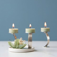 Serene Spa Scene with Tealight Candles and Ornamental Plant