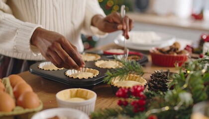 Person filling tart shells
