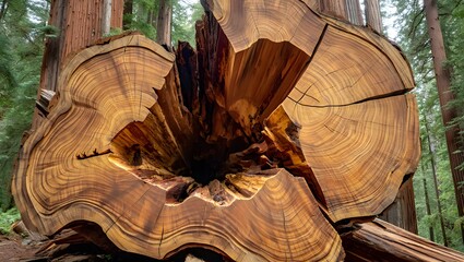 Fallen Redwood Tree Cross-Section and Growth Rings