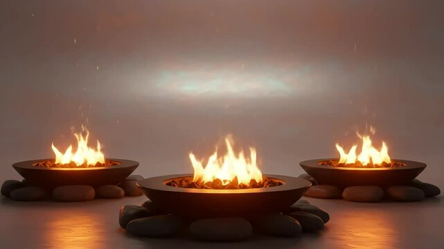 Three decorative fire bowls