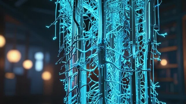 Glowing Blue Network Structure
