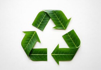 Obraz premium A recycling symbol crafted from green leaves, symbolizing environmental conservation and renewal.