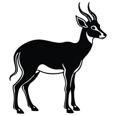 Fototapeta premium Black klipspringer antelope standing profile white illustration