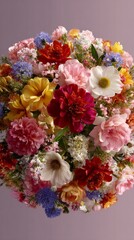 Colorful Floral Arrangement With Yellow Flower Surrounded by Various Blossoms and Greenery