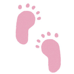 かわいい　手描き　足跡　足形　歩む　セット　ピンク　シルエット　スタンプ　素材　アイコン　クレヨン風