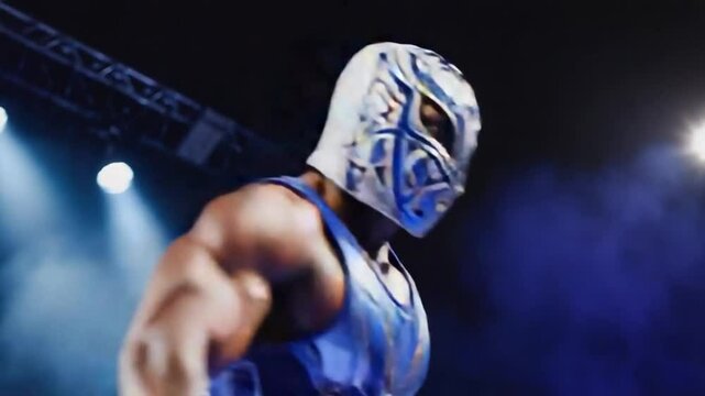 Mexican Wrestler with his face covered in wrestling.