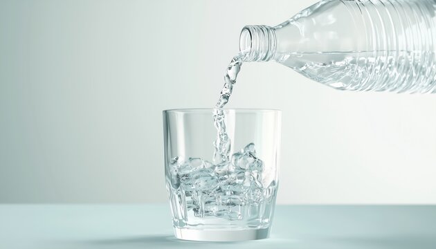 Hydration Routine And Hand Coordination Demonstrated By Pouring Water From Plastic Bottle Into Glass. A Showcase Of Coordination In Action.