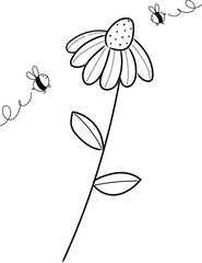 Cute Cartoon Bees Flying Around Flower Drawing