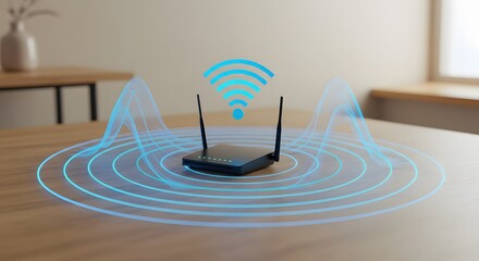 WiFi signal waves radiating from central hub