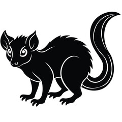 Obraz premium Black silhouette of an aye with large ears and bushy tail lemur primate