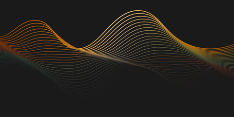 Colorful abstract curved wavy lines on black background.