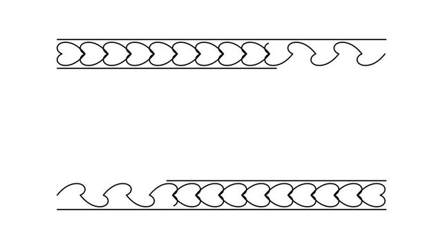 Border frame with hearts ornament. One line drawing animation. Video clip with alpha channel.