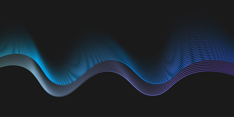 Colorful abstract curved wavy lines on black background.
