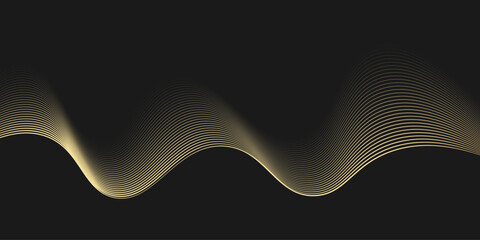 Colorful abstract curved wavy lines on black background.