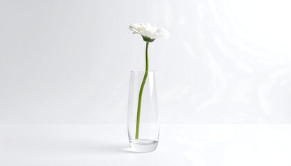Single white flower in clear vase
