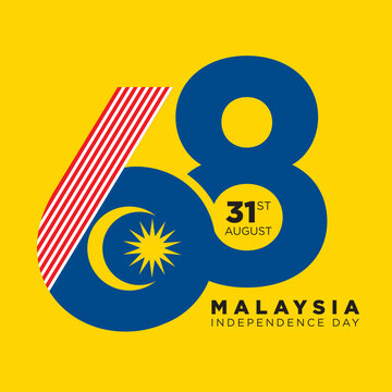 Vector illustration. 68 years of Malaysia Independence Day, 31 August. Malaysia day banner and poster design for social media and print media