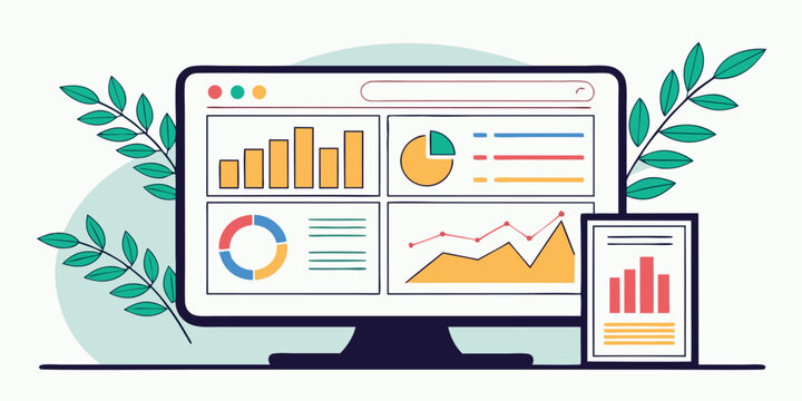 Digital dashboard with charts and graphs data