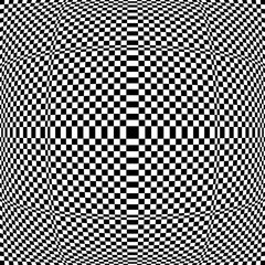 Abstract Geometric Checked Black and White Pattern with 3D Illusion Effect. Convex Textured Background. 
