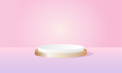 Golden podium for presentation, advertising on pink background.
