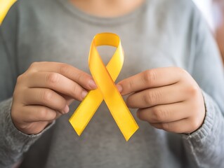 yellow ribbon on a hand