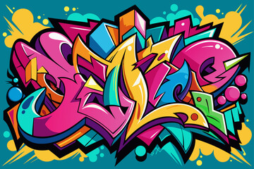 Vibrant Abstract Graffiti Art with Colorful Shapes and Drips
