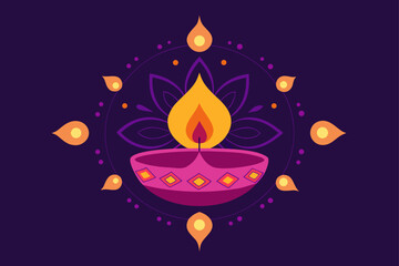 Abstract Diwali Background with Glowing Diya Lights