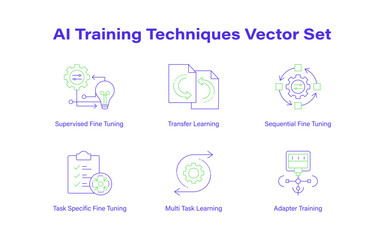 AI Training Techniques Vector Set – LLM Optimization, NLP Fine Tuning, Machine Learning Models, Deep Learning Icons