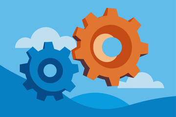 Giant Abstract Gears Rotating in a Surreal Sky