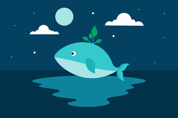 Obraz premium Giant Fish Shaped Island in the Open Ocean at Night