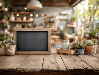 chalkboard frame on wooden table