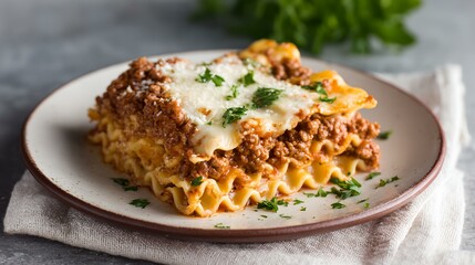 Plate of spaghetti with meat sauce and cheese