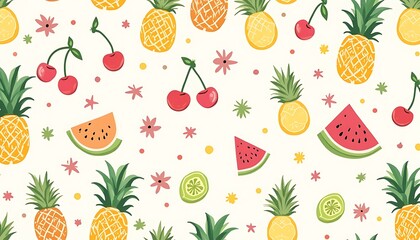 Colorful Fruit Pattern with Pineapple Watermelon and Cherry Design