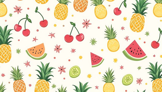 Colorful Fruit Pattern with Pineapple Watermelon and Cherry Design