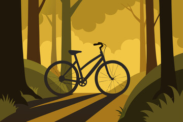 Old Bicycle Leaning Against a Tree on a Forest Trail