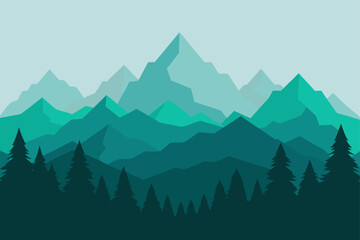 Fototapeta premium Misty Forest in Layered Paper Cut Mountains