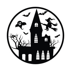 Halloween pumpkin and haunted house. halloween house with pumpkin. halloween house with bats. Halloween day