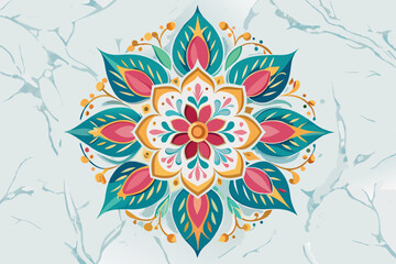 Floral Symmetry Rangoli Design on a Marble Floor