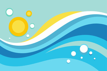 Simple Abstract Waves with Sun Rays and Bubbles