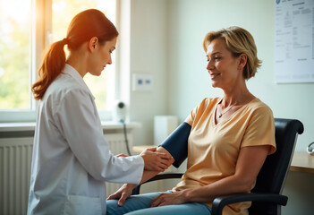 Obraz premium Doctor check blood pressure of elder patient 