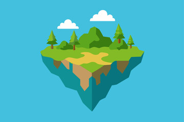 Top Down Map Style Vector of Floating Islands