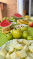 Colorful Summer Fruit and Snack Table Outdoors for a Fresh and Healthy Gathering