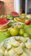Colorful Summer Fruit and Snack Table Outdoors for a Fresh and Healthy Gathering