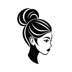 Elegant woman face with hair bun hairstyle silhouette vector illustration
